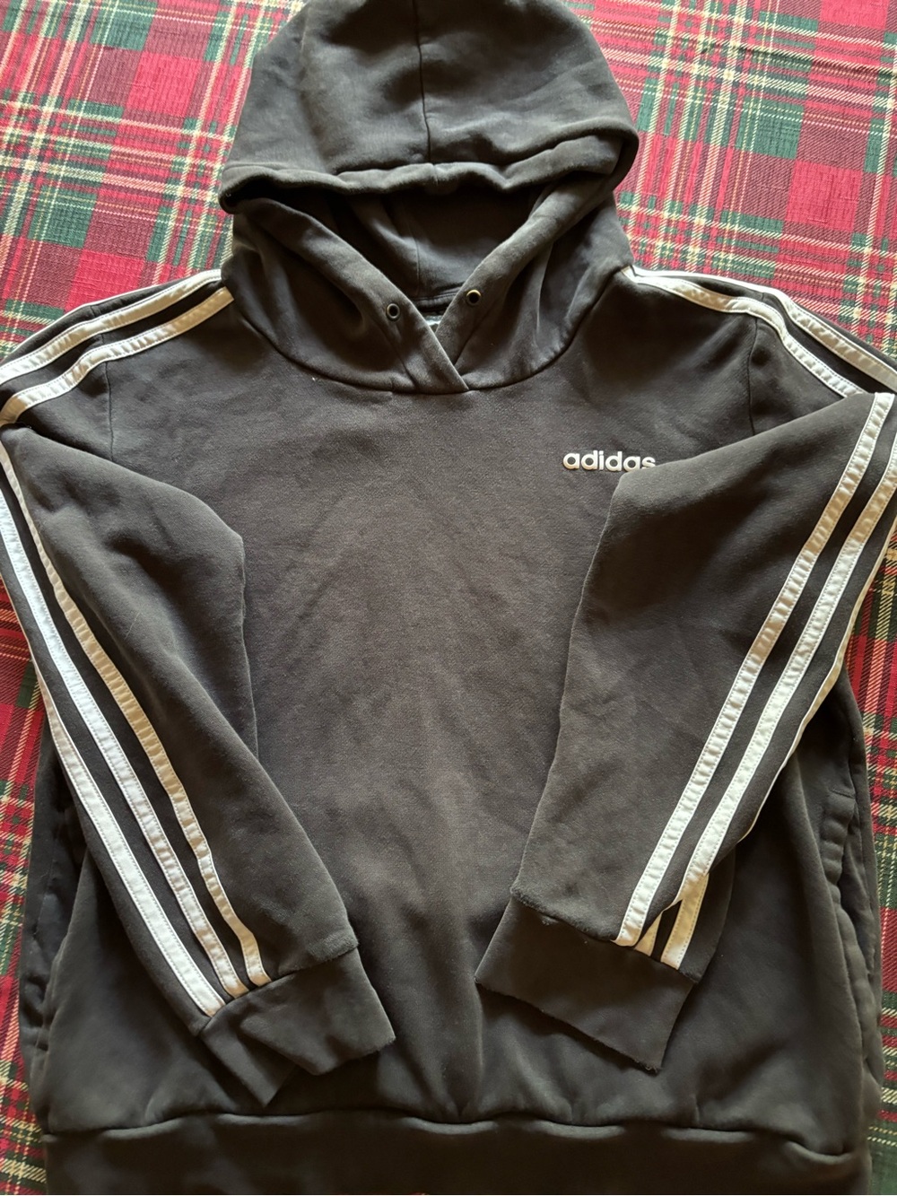 adidas Black Hoodie with White Three-Stripe Sleeves